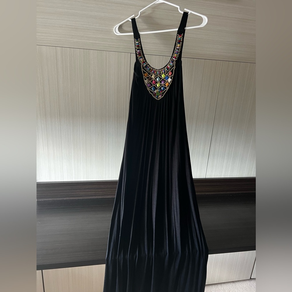 Stella Cruz Embellished Beaded Black BoHo Beach Summer Maxi Dress size S/M